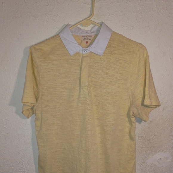 Rag & Bone Men's Yellow w/ White Collar Short Sleeve Polo / M - Picture 3 of 7